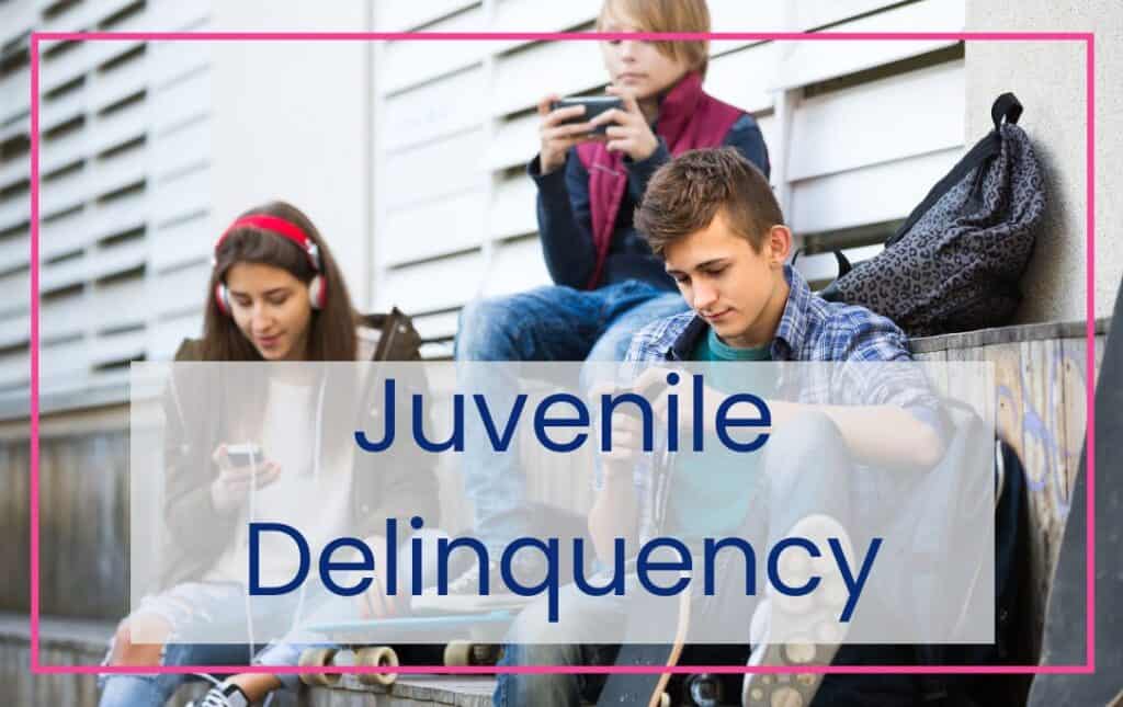 Juvenile Delinquency with three youth on their phones with a skateboard 