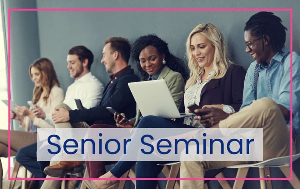 Senior Seminar with 6 job seekers sitting along a wall